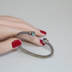 Sterling Silver Mesh Blue Topaz Tip Cuff Bracelet